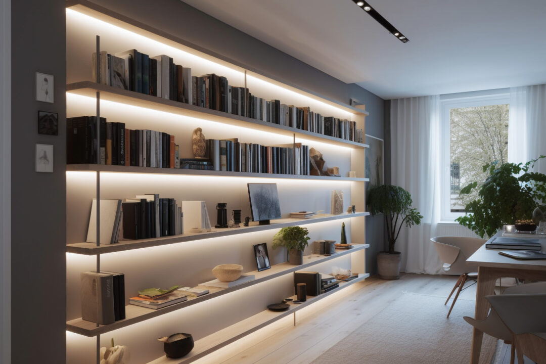 Bokhylla belysning med LED-lister