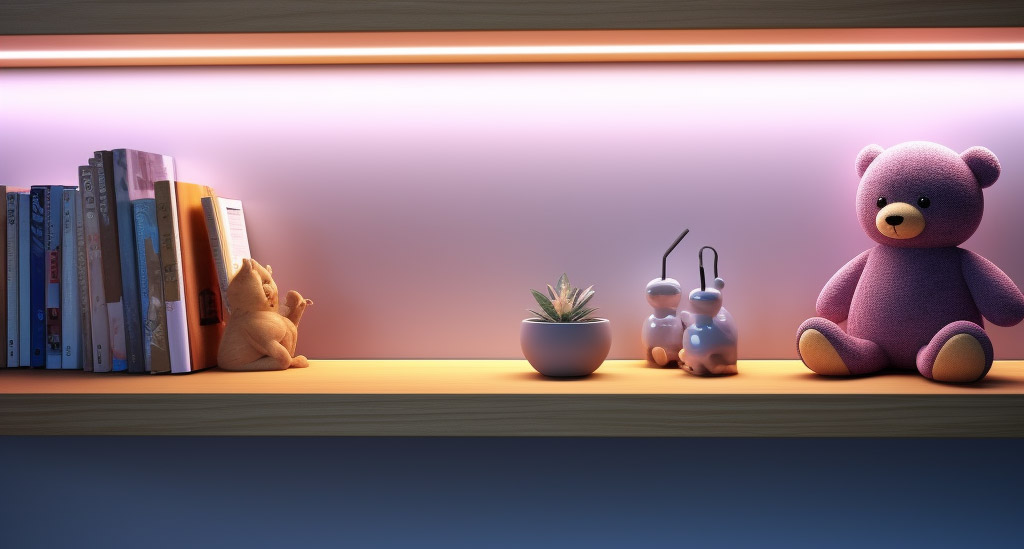 Barnhylla med belysning (LED-strips i profil)