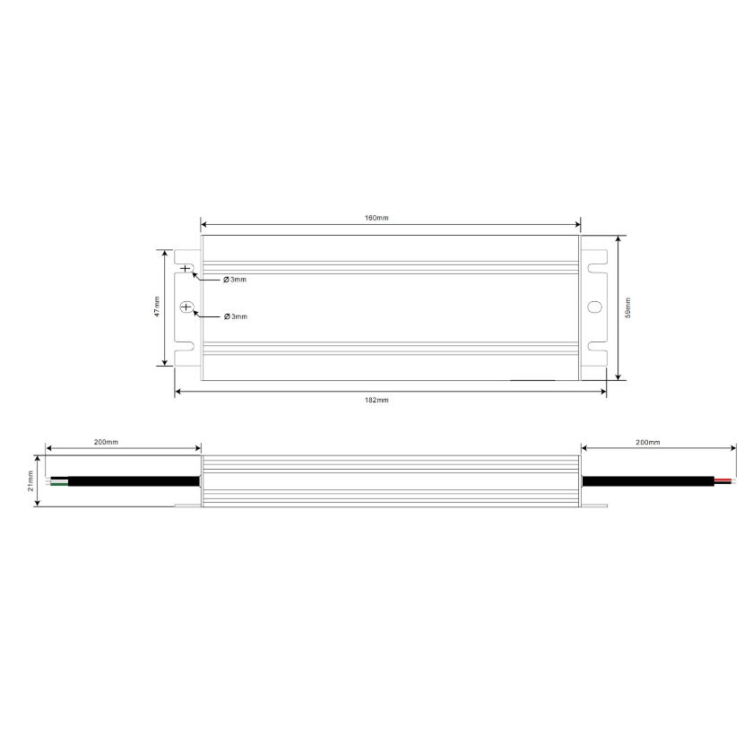 Led transformator ip67 24v 120w fasdim ritning